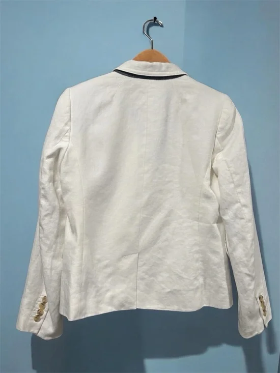 J Crew Schoolboy 100% linen long sleeved cream lined blazer size 8 - Picture 3 of 10
